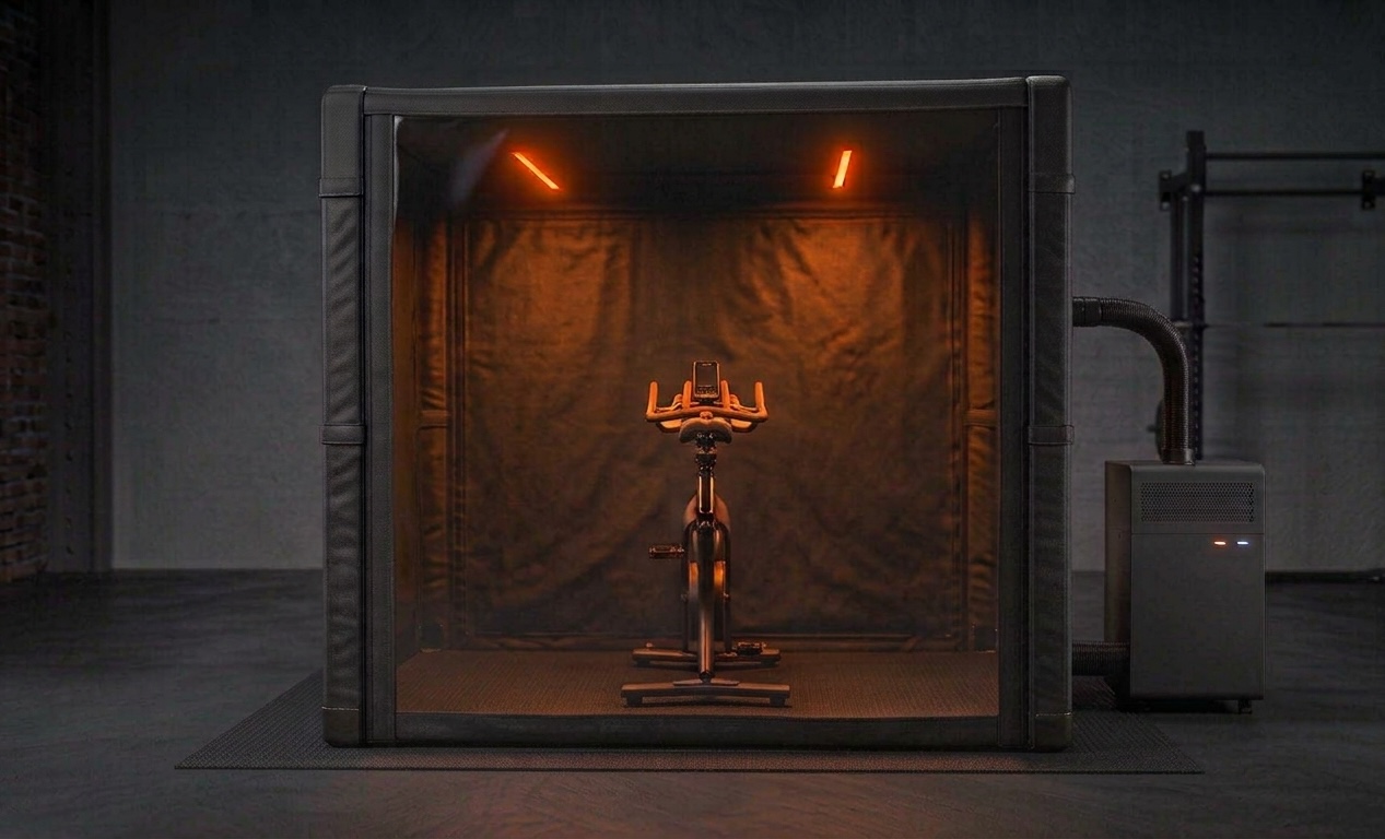 The Isokit atmosphere system, with exercise bike inside.